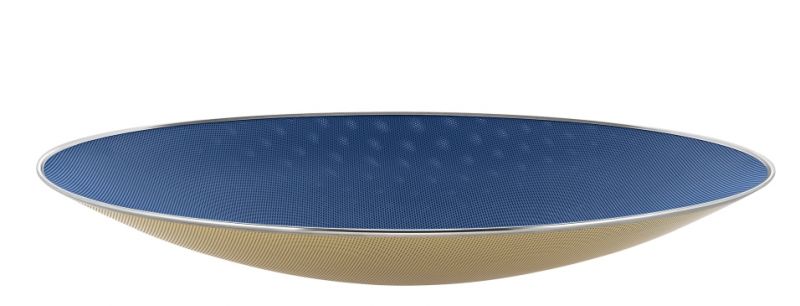 Alessi Cohncave Schale: Blaue Innenseite, elfenbeinfarbene Außenseite, modernes Design, dekorative Obstschale.